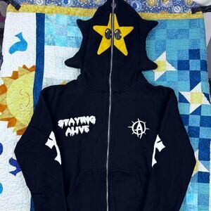 Alive “Staying Alive” Black & Yellow Full Zip Star Face Hoodie Jacket